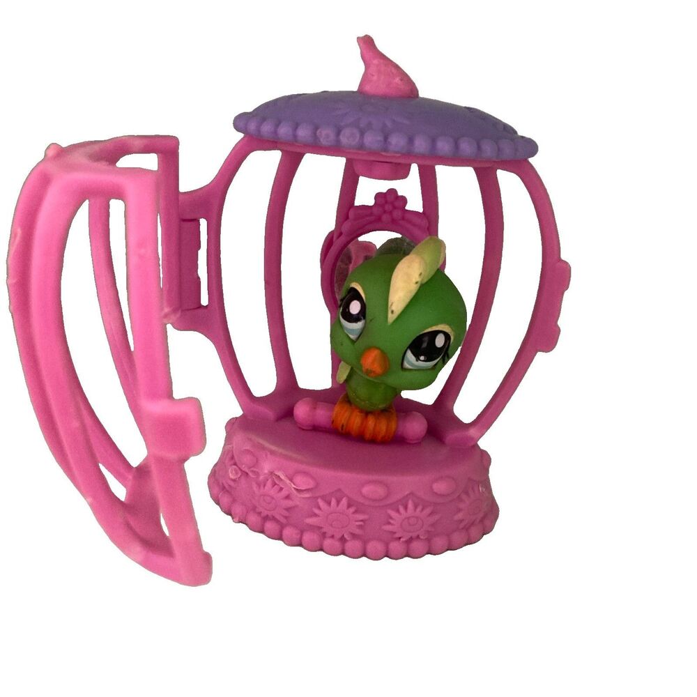 Littlest Pet Shop LPS 1369 Cockatoo Bird Green Parrot Figurine Authentic Cage